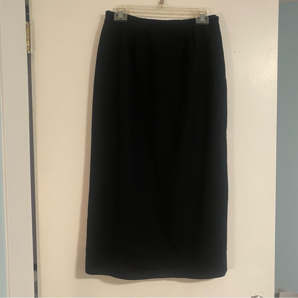 VTG Evan Picone 100% Wool Long Maxi Skirt Black Slit Academia Business Work 10